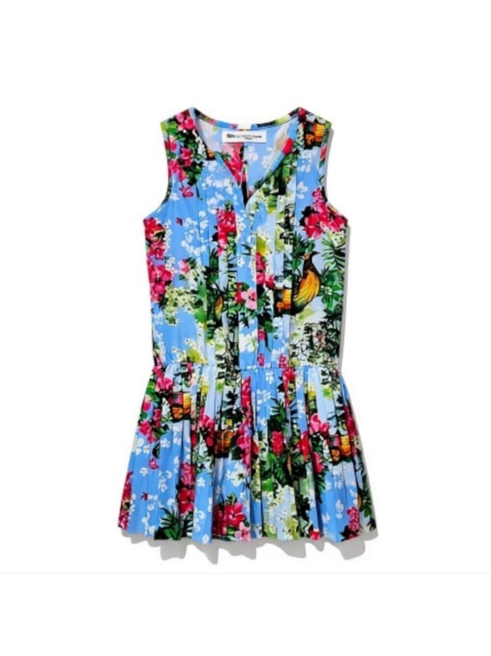Juicy Couture Paradise Blue Sleeveless Hawaiian Floral Mini Dress Sz 4 - Picture 1 of 14